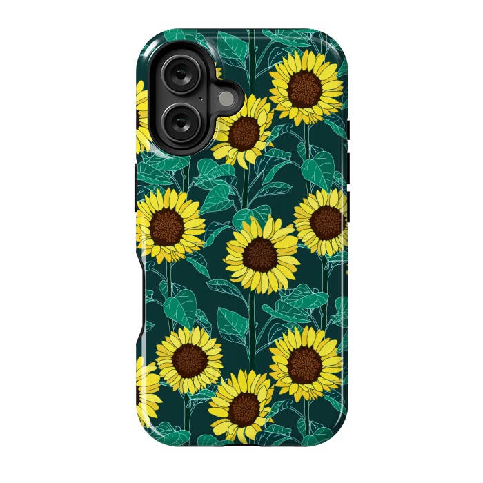 iPhone 16 StrongFit Sunny Sunflowers - Emerald  by Tigatiga