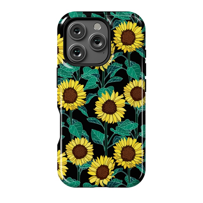 iPhone 16 Pro StrongFit Sunny Sunflowers - Black  by Tigatiga