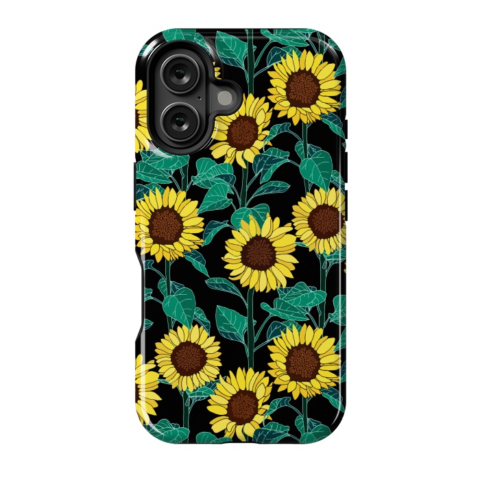 iPhone 16 StrongFit Sunny Sunflowers - Black  by Tigatiga