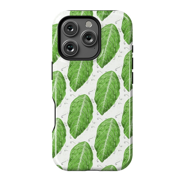 iPhone 16 Pro StrongFit Swirly Green Leaf Pattern by Boriana Giormova