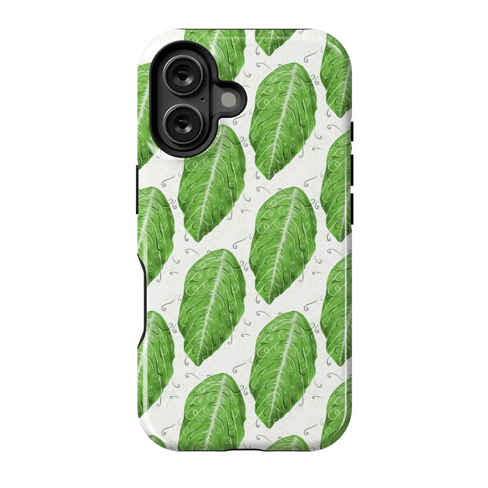 iPhone 16 StrongFit Swirly Green Leaf Pattern by Boriana Giormova