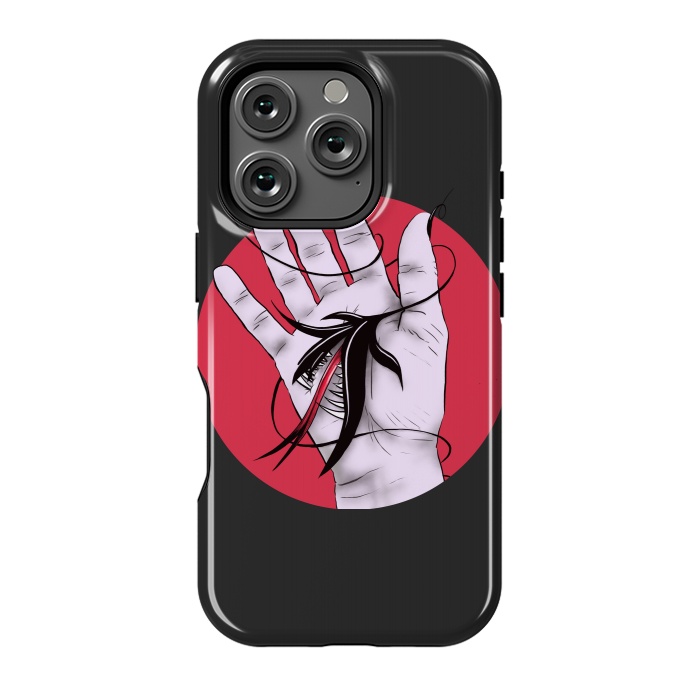 iPhone 16 Pro StrongFit Creepy Gothic Hand Biting Flower Monster Weird Art by Boriana Giormova