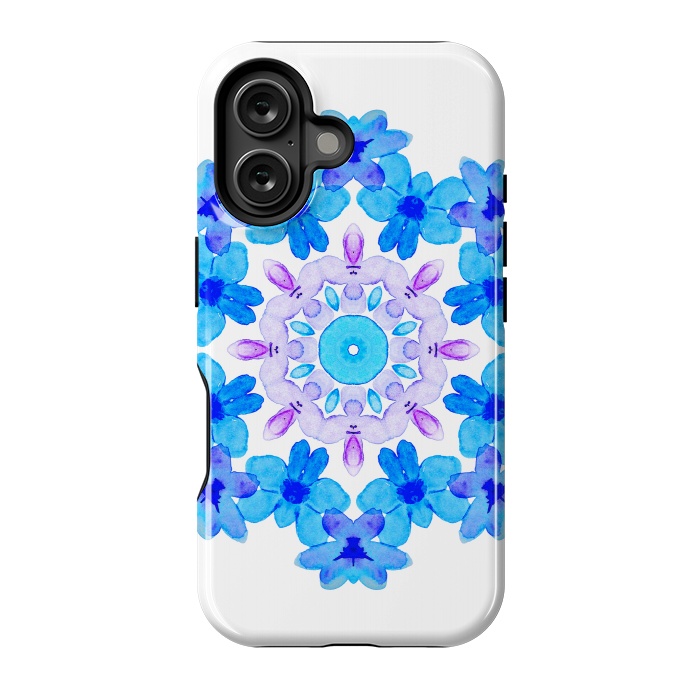 iPhone 16 StrongFit Flower Mandala Violet Blue Watercolor Floral Art by Boriana Giormova