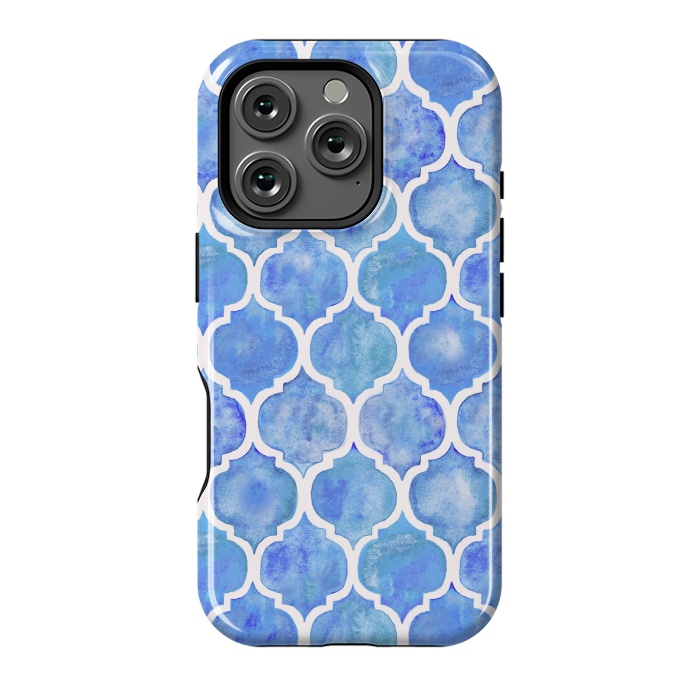 iPhone 16 Pro StrongFit Cornflower Blue Textured Moroccan Pattern by Micklyn Le Feuvre