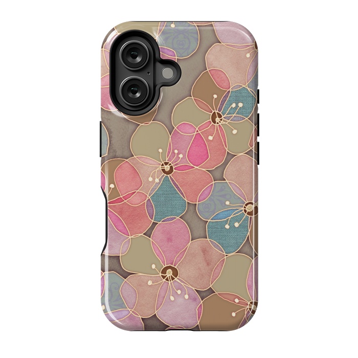 iPhone 16 StrongFit Simple Floral in Soft Neutrals and Pink by Micklyn Le Feuvre