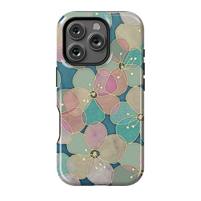 iPhone 16 Pro StrongFit It's Always Summer Somewhere - floral pattern on teal by Micklyn Le Feuvre