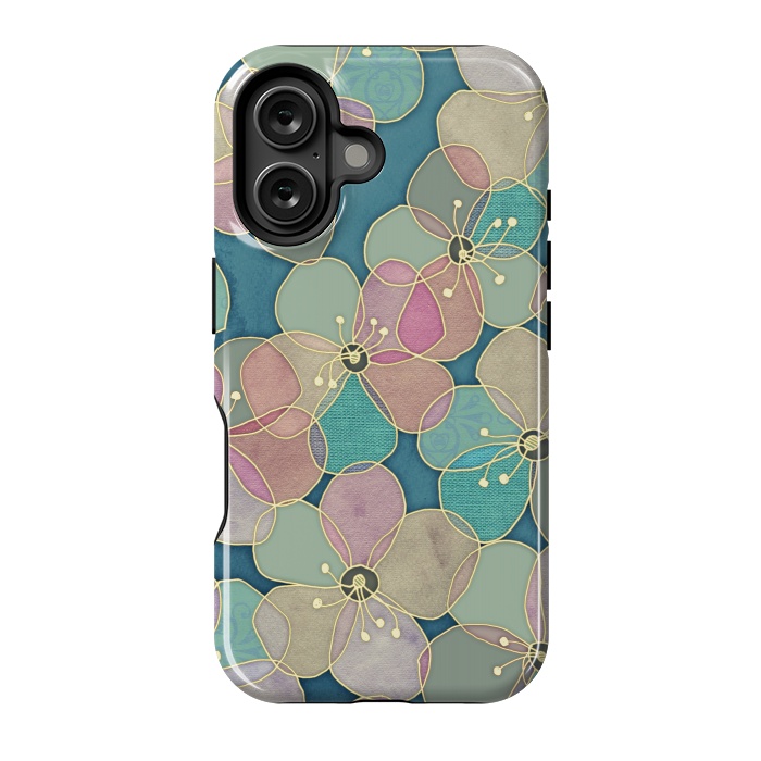 iPhone 16 StrongFit It's Always Summer Somewhere - floral pattern on teal by Micklyn Le Feuvre