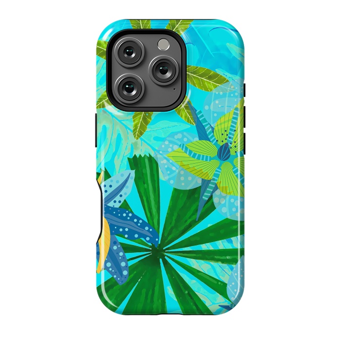 iPhone 16 Pro StrongFit Watercolor Abstract Teal and Blue Aloha tropical Jungle by  Utart