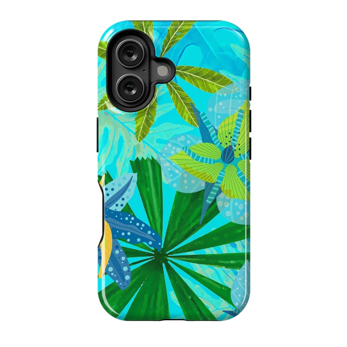 iPhone 16 StrongFit Watercolor Abstract Teal and Blue Aloha tropical Jungle by  Utart