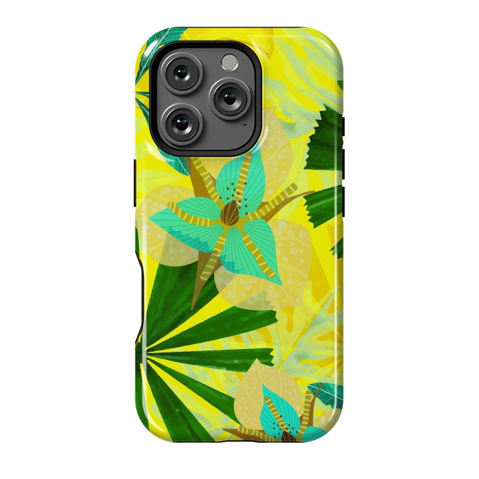 iPhone 16 Pro StrongFit Colorful Yellow Green and teal Abstract Aloha Tropical Jungle by  Utart