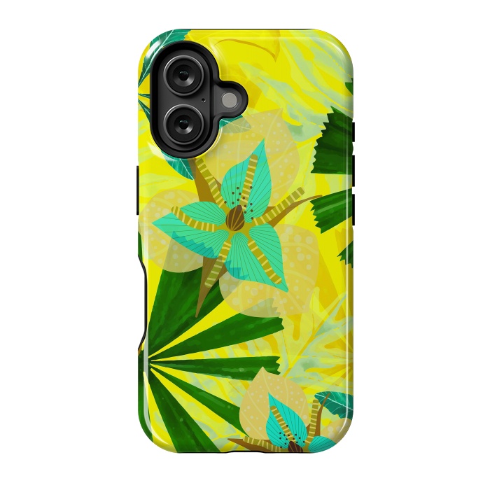 iPhone 16 StrongFit Colorful Yellow Green and teal Abstract Aloha Tropical Jungle by  Utart