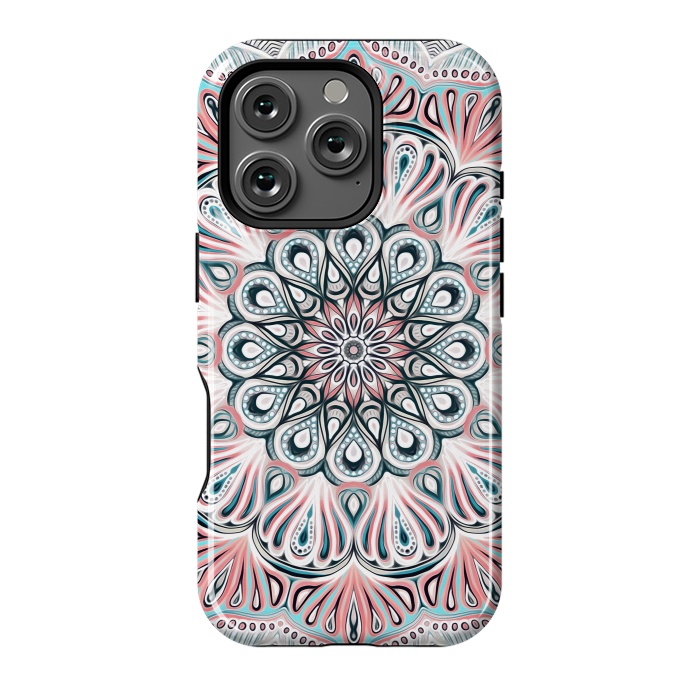 iPhone 16 Pro StrongFit Expansion - boho mandala in soft salmon pink & blue by Micklyn Le Feuvre