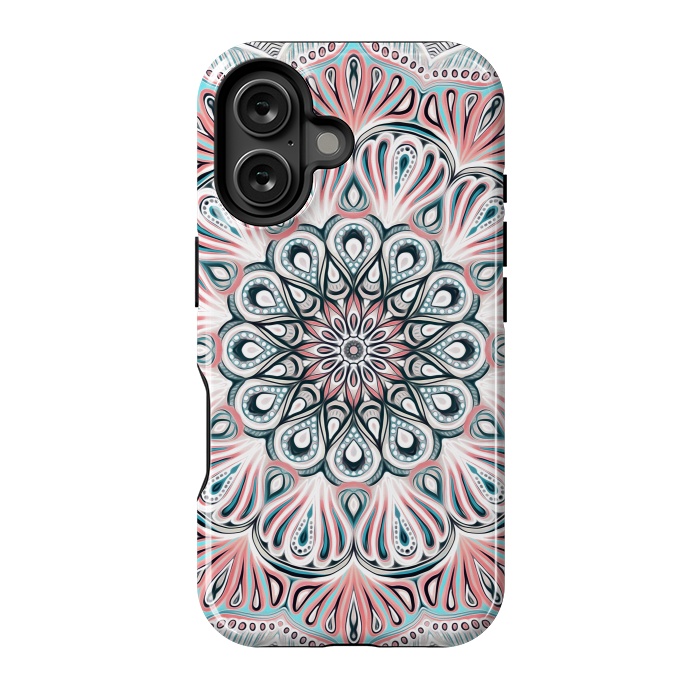 iPhone 16 StrongFit Expansion - boho mandala in soft salmon pink & blue by Micklyn Le Feuvre