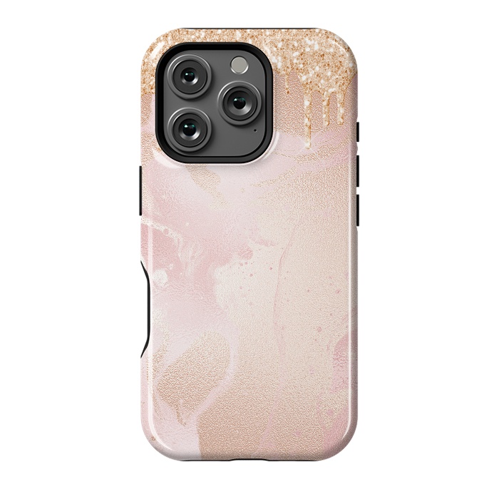 iPhone 16 Pro StrongFit Gold Glitter Rain on Blush Marble by  Utart