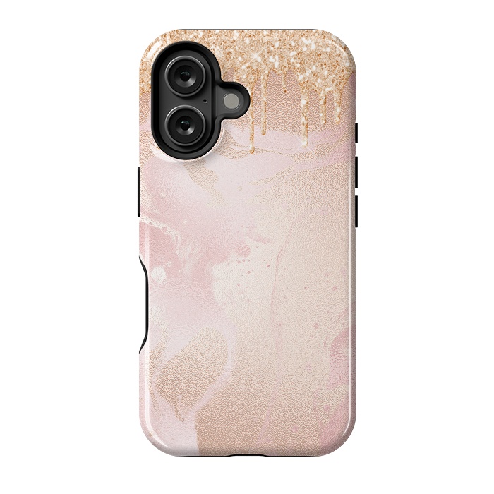 iPhone 16 StrongFit Gold Glitter Rain on Blush Marble by  Utart