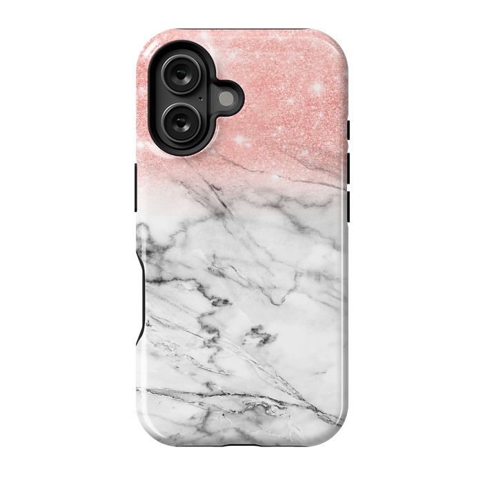 iPhone 16 StrongFit Rose Gold Glitter on Marble by  Utart