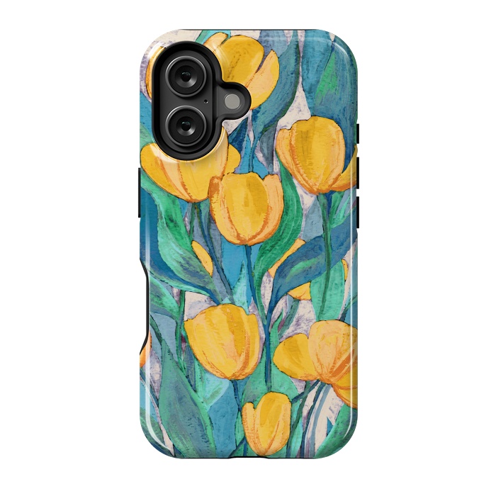 iPhone 16 StrongFit Blooming Golden Tulips in Gouache  by Micklyn Le Feuvre