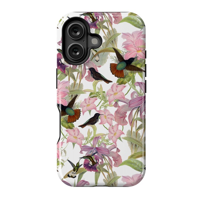 iPhone 16 StrongFit Hummingbirds and Tropical Flowers by  Utart