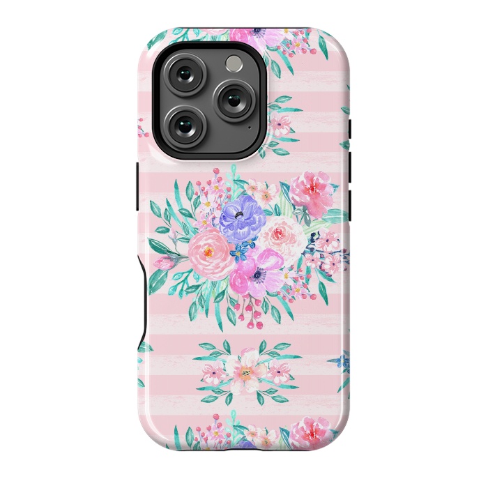 iPhone 16 Pro StrongFit Beautiful watercolor garden floral paint by InovArts