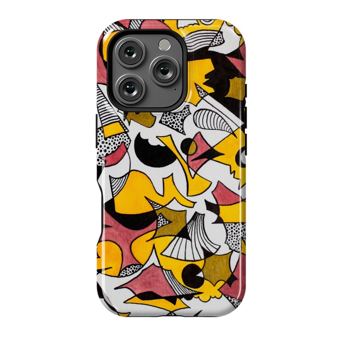 iPhone 16 Pro StrongFit Abstract Shapes in Yellow, Red and Gold by Paula Ohreen