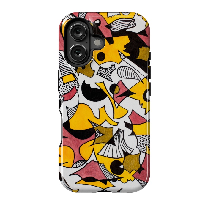 iPhone 16 StrongFit Abstract Shapes in Yellow, Red and Gold by Paula Ohreen