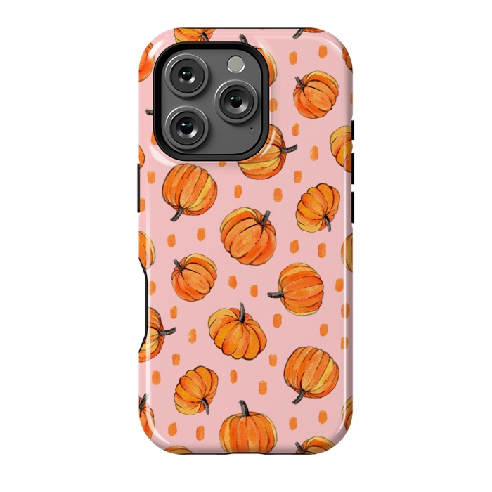 iPhone 16 Pro StrongFit Little Gouache Pumpkins with Dots on Pink by Micklyn Le Feuvre