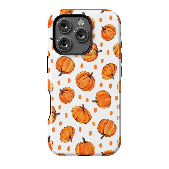 iPhone 16 Pro StrongFit Little Gouache Pumpkins with Dots on White by Micklyn Le Feuvre