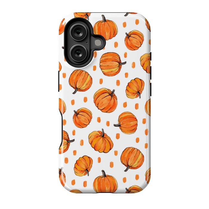 iPhone 16 StrongFit Little Gouache Pumpkins with Dots on White by Micklyn Le Feuvre