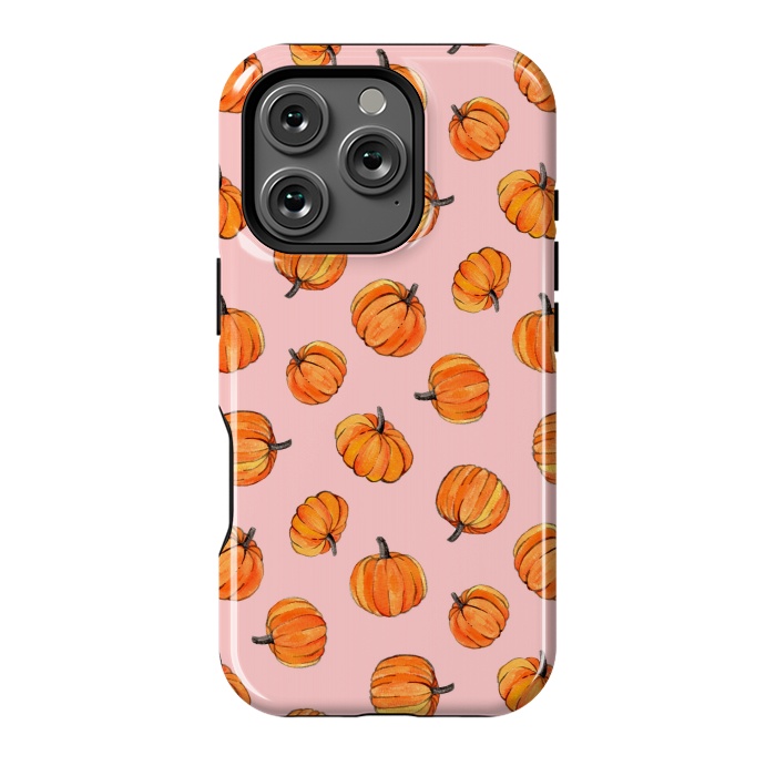 iPhone 16 Pro StrongFit Tiny Pumpkin Polka Dots on Pink by Micklyn Le Feuvre