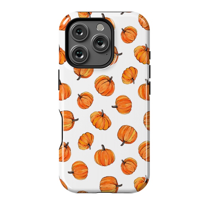 iPhone 16 Pro StrongFit Tiny Pumpkin Polka Dots on White by Micklyn Le Feuvre