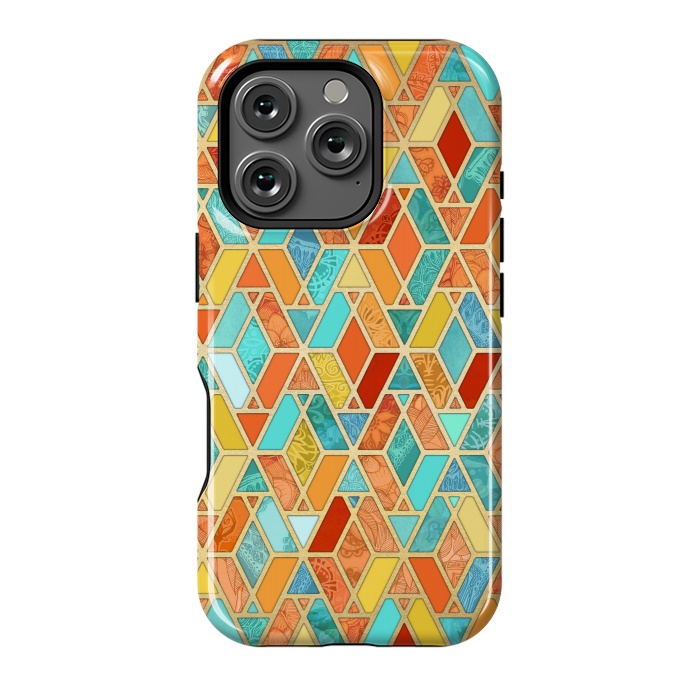 iPhone 16 Pro StrongFit Tangerine and Turquoise Geometric Fall Pattern by Micklyn Le Feuvre