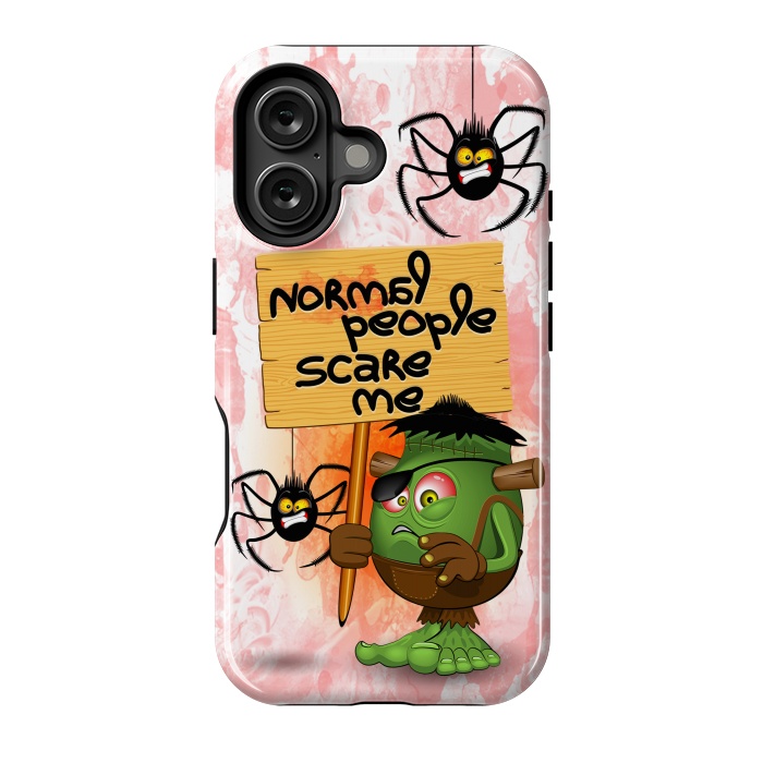 iPhone 16 StrongFit 'Normal People Scare Me' Humorous Frankenstein Character   by BluedarkArt