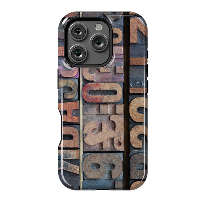 iPhone 16 Pro StrongFit Old Wooden Print Blocks by Andrea Haase