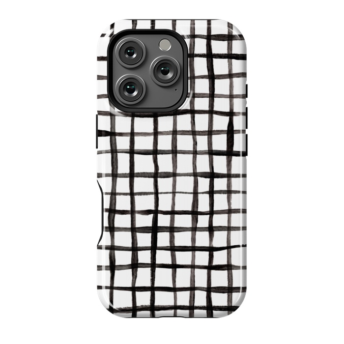 iPhone 16 Pro StrongFit Modern Graphic Black and White Hand Painted Grid by Micklyn Le Feuvre