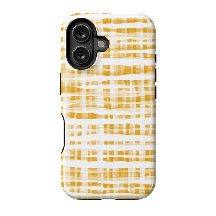 iPhone 16 StrongFit Happy Mustard Yellow Hand Painted Gingham by Micklyn Le Feuvre