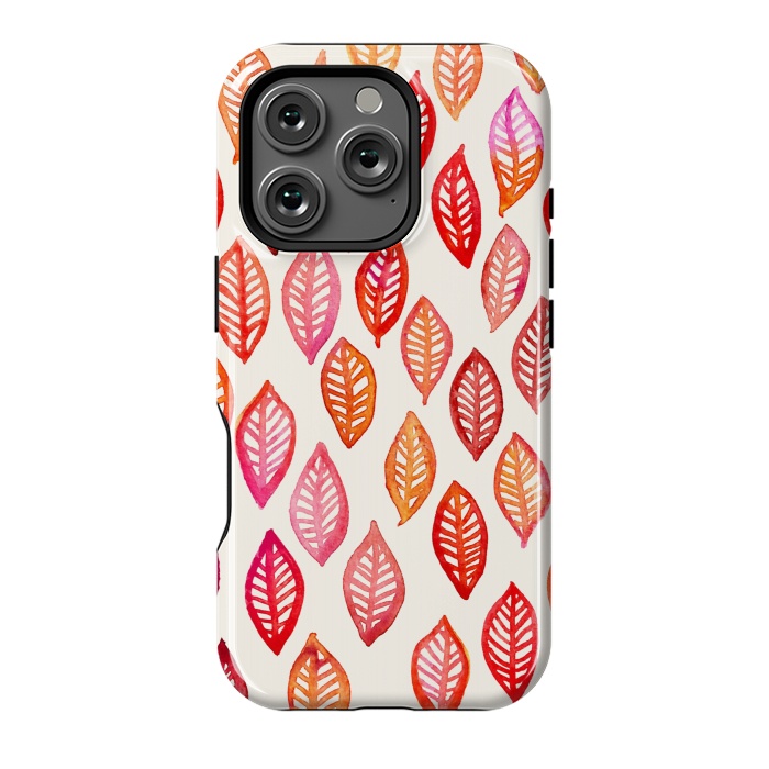 iPhone 16 Pro StrongFit Watercolor Leaf Pattern in Autumn Colors by Micklyn Le Feuvre