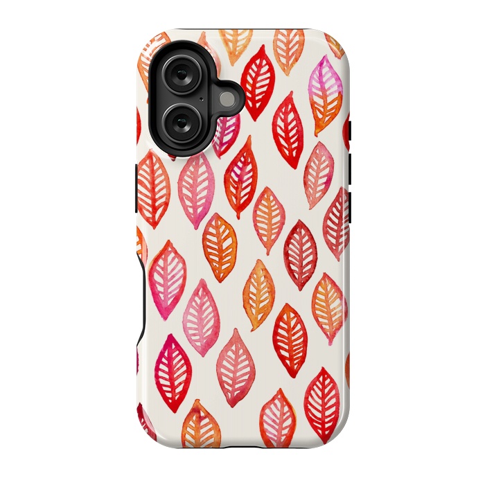 iPhone 16 StrongFit Watercolor Leaf Pattern in Autumn Colors by Micklyn Le Feuvre