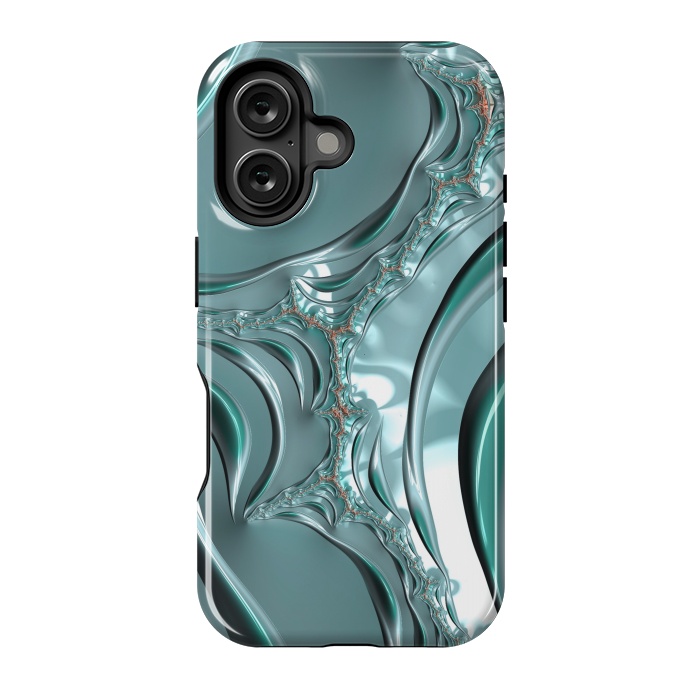 iPhone 16 StrongFit Shiny blue teal fractal 2 by Andrea Haase