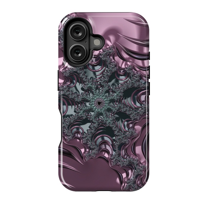 iPhone 16 StrongFit Shiny Pink Green Fractal Design by Andrea Haase