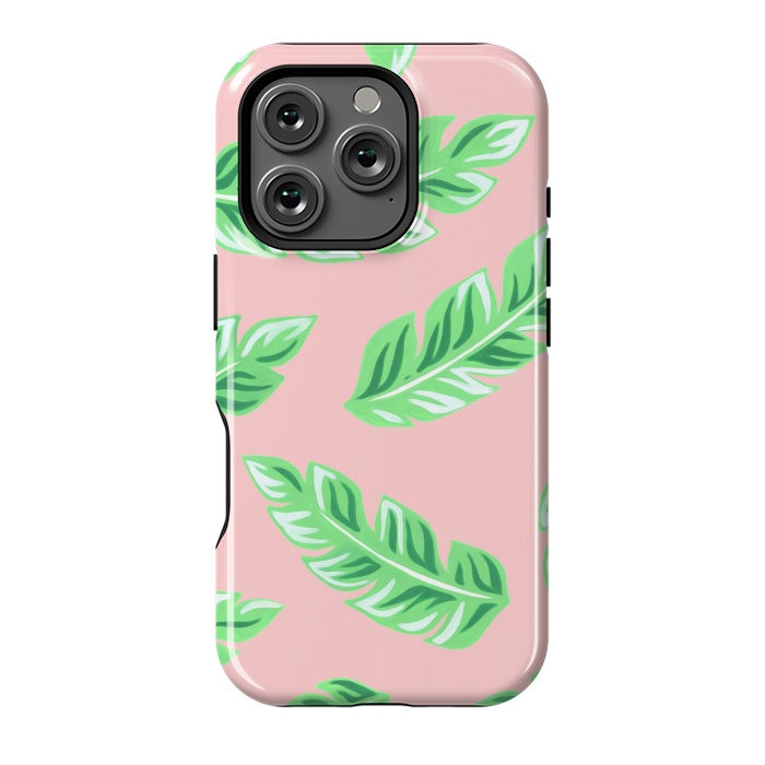 iPhone 16 Pro StrongFit Pink Tropical Palm Leaf Print by Becky Starsmore