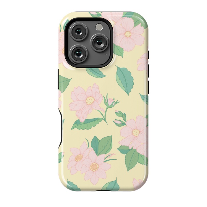 iPhone 16 Pro StrongFit Yellow Pastel Floral Print by Becky Starsmore