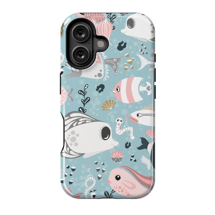 iPhone 16 StrongFit Funny Fish in Pink and Grey by Paula Ohreen