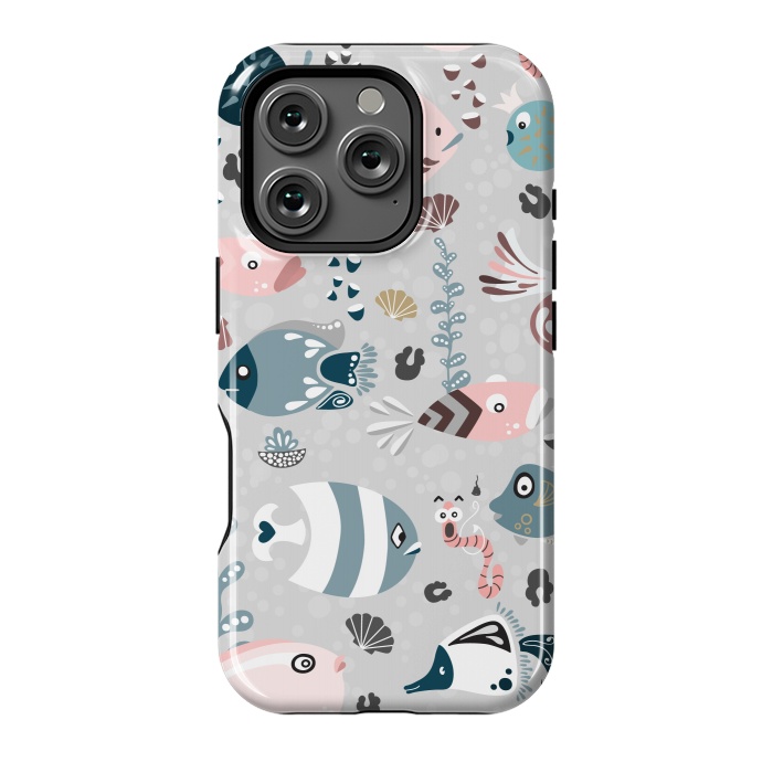 iPhone 16 Pro StrongFit Funny Fish in Pink and Blue by Paula Ohreen