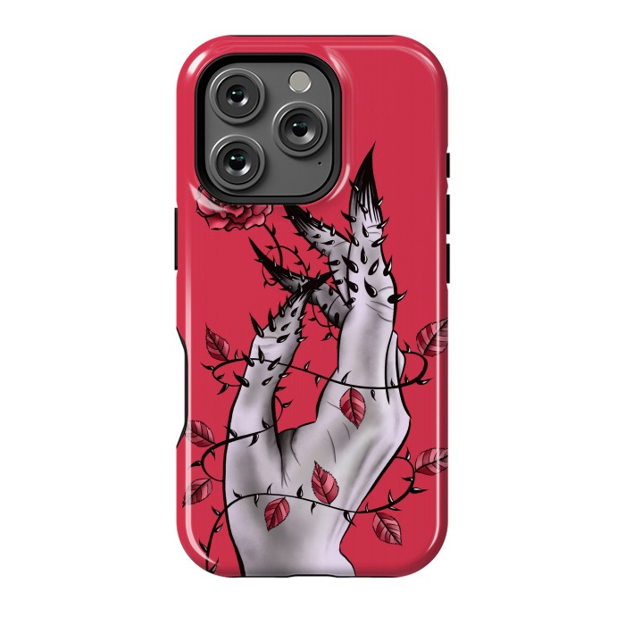 iPhone 16 Pro StrongFit Deformed Hand With Thorns And Rose Horror Art by Boriana Giormova