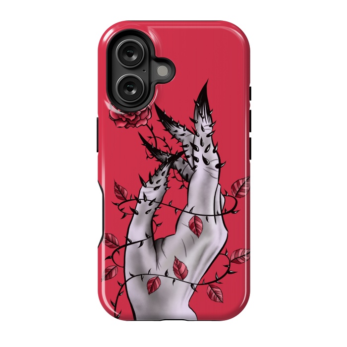 iPhone 16 StrongFit Deformed Hand With Thorns And Rose Horror Art by Boriana Giormova