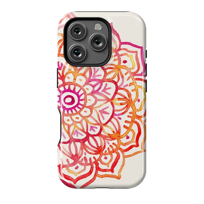 iPhone 16 Pro StrongFit Watercolor Mandala in Sunset Colors by Micklyn Le Feuvre