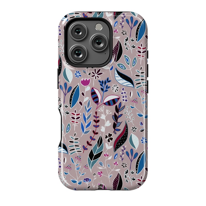 iPhone 16 Pro StrongFit Vibrant Nature Doodle On soft Grey  by Tigatiga