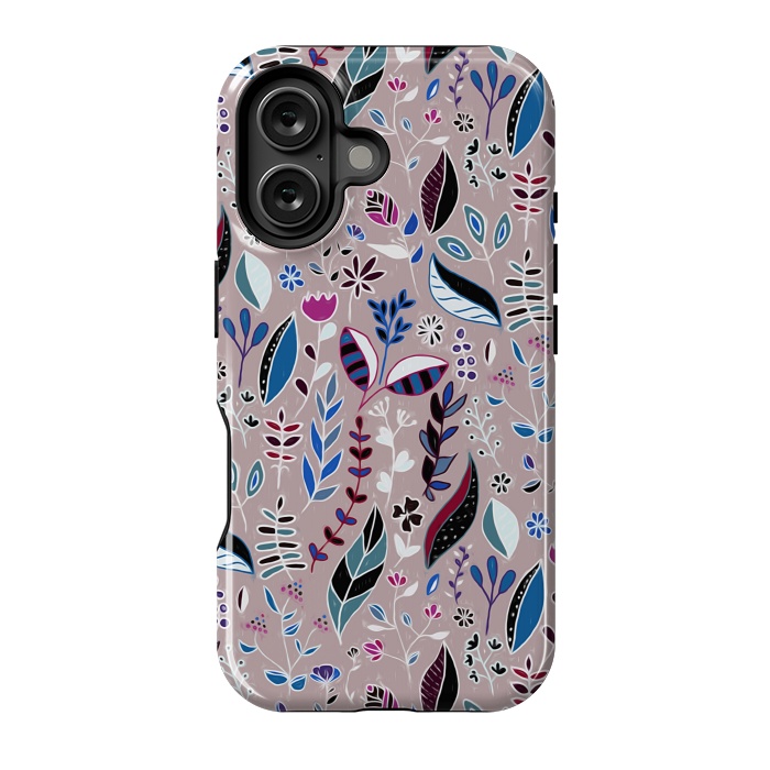 iPhone 16 StrongFit Vibrant Nature Doodle On soft Grey  by Tigatiga