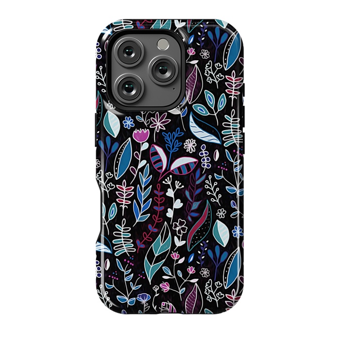 iPhone 16 Pro StrongFit Vibrant Midnight Nature Doodle by Tigatiga