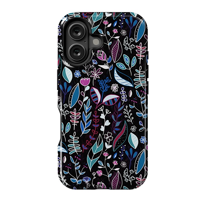 iPhone 16 StrongFit Vibrant Midnight Nature Doodle by Tigatiga